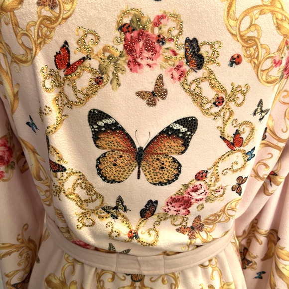 Wrap Up by VP Robe Womens Pink Floral Butterfly Rhinestones Terry Soft Short USA - Picture 2 of 8